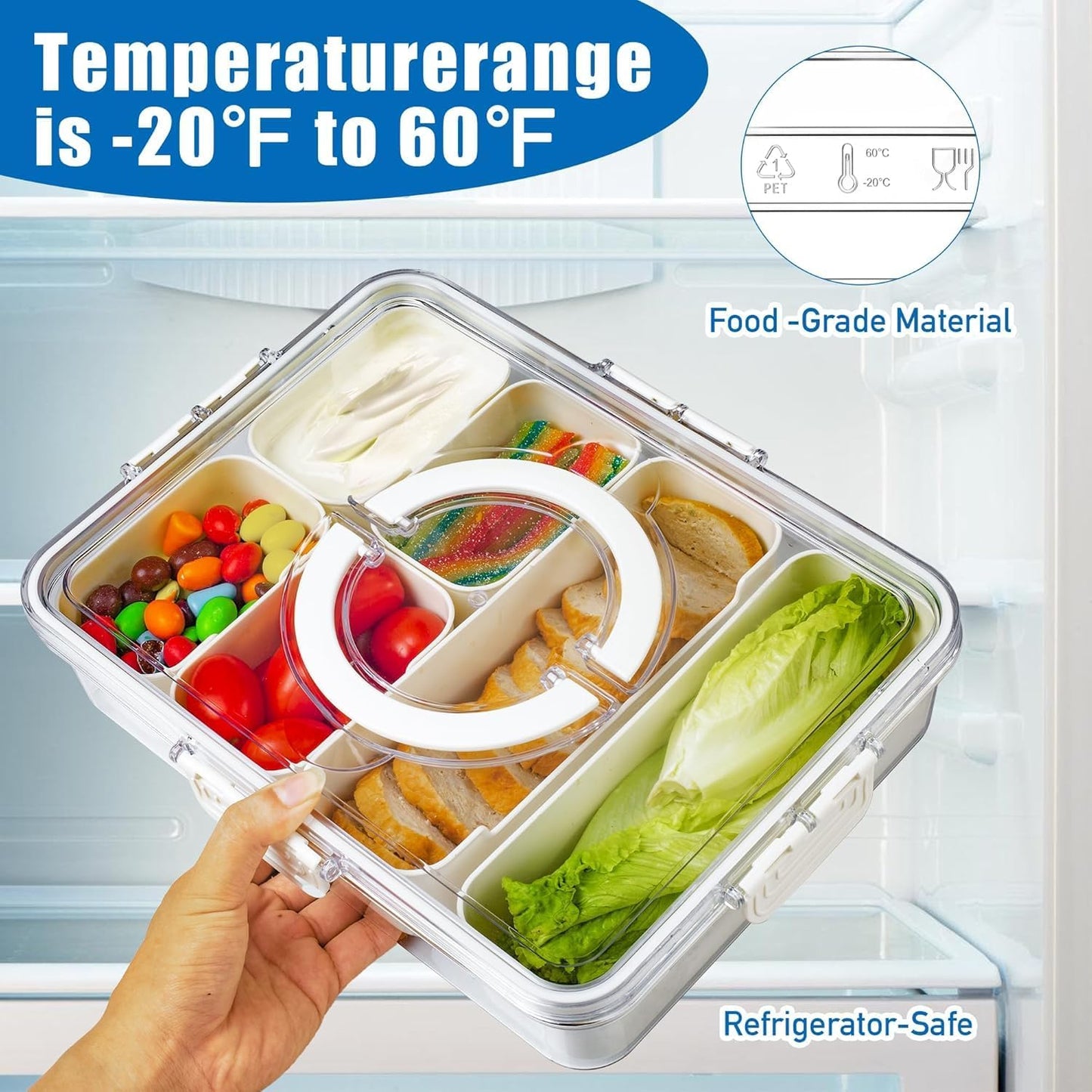 Divided Serving Tray with Lid and Handle