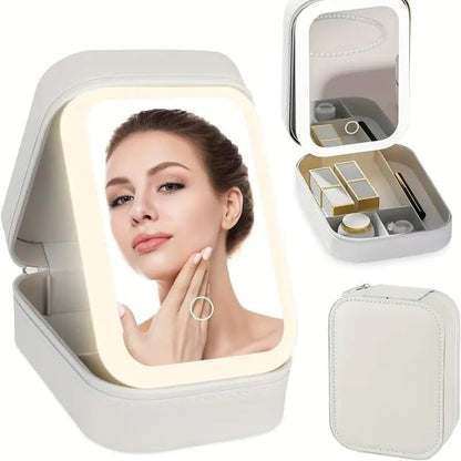 Jewelry Case Organizer with LED Makeup Mirror