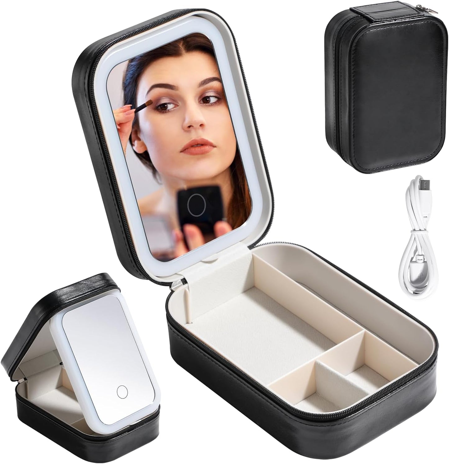 Jewelry Case Organizer with LED Makeup Mirror