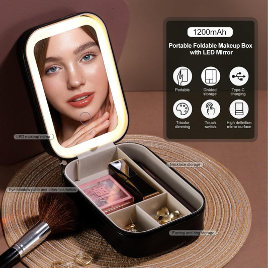 Jewelry Case Organizer with LED Makeup Mirror
