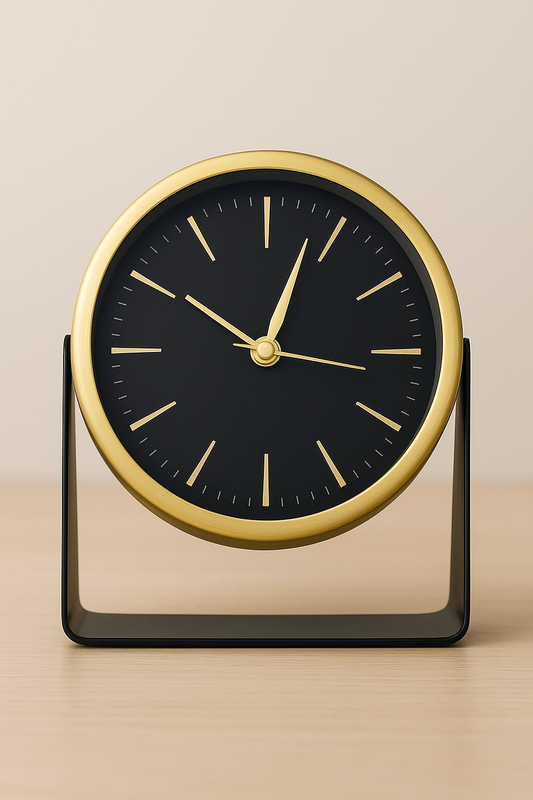 Modern Minimalist Table Clock – Gold &amp; Black Finis
